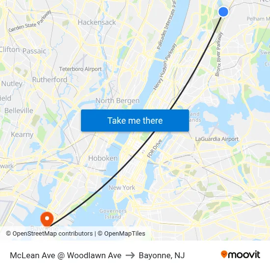 McLean Ave @ Woodlawn Ave to Bayonne, NJ map