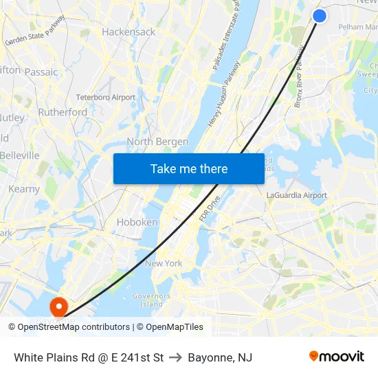 White Plains Rd @ E 241st St to Bayonne, NJ map