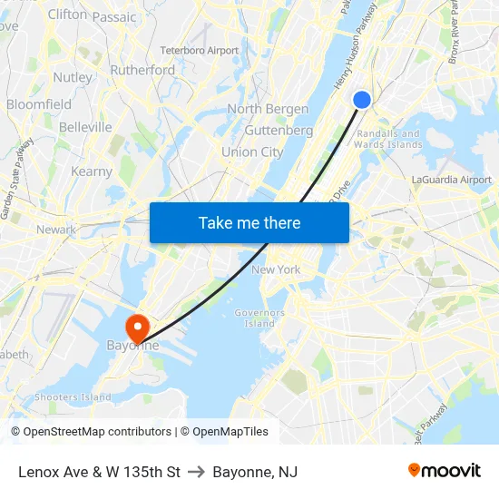 Lenox Ave & W 135th St to Bayonne, NJ map