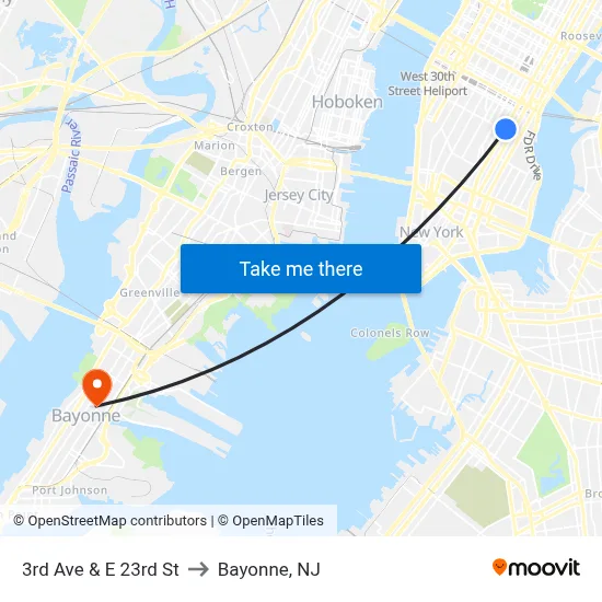 3rd Ave & E 23rd St to Bayonne, NJ map