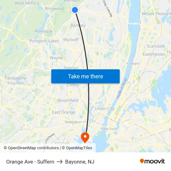 Orange Ave - Suffern to Bayonne, NJ map