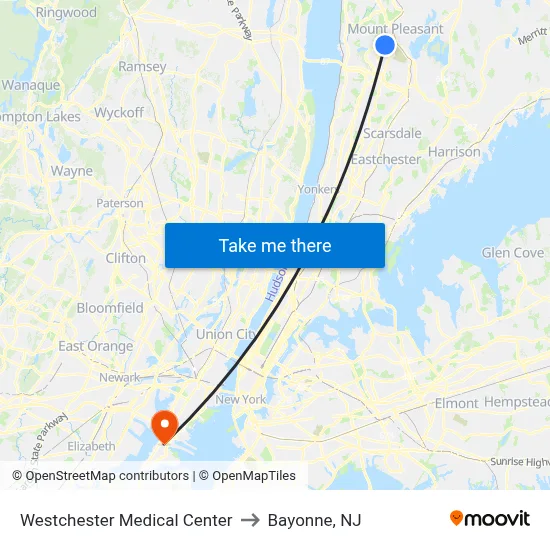 Westchester Medical Center to Bayonne, NJ map