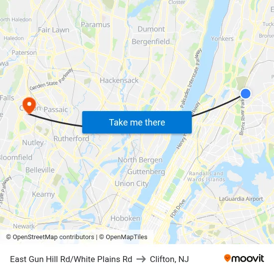 East Gun Hill Rd/White Plains Rd to Clifton, NJ map