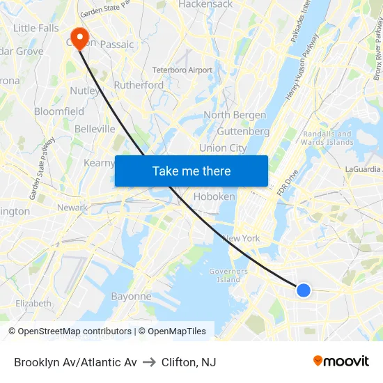 Brooklyn Av/Atlantic Av to Clifton, NJ map