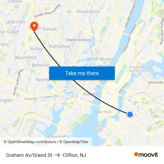 Graham Av/Grand St to Clifton, NJ map