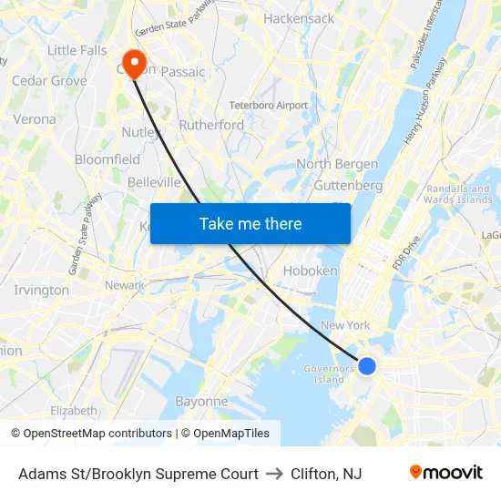 Adams St/Brooklyn Supreme Court to Clifton, NJ map