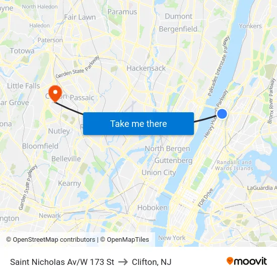Saint Nicholas Av/W 173 St to Clifton, NJ map