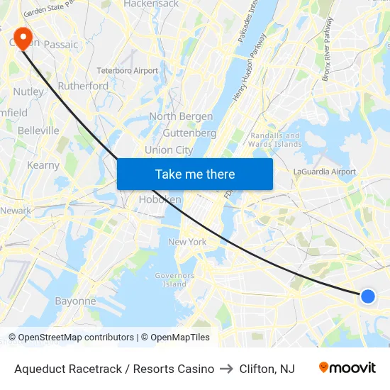 Aqueduct Racetrack / Resorts Casino to Clifton, NJ map