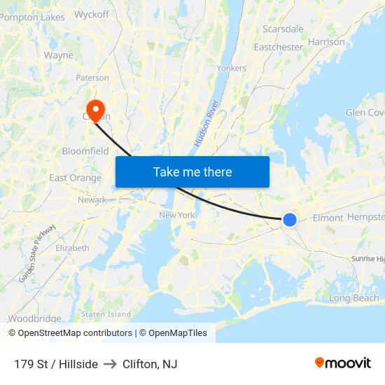 179 St / Hillside to Clifton, NJ map