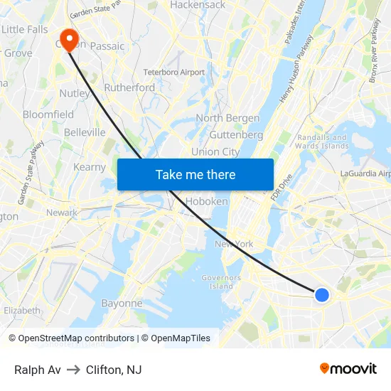 Ralph Av to Clifton, NJ map
