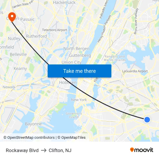 Rockaway Blvd to Clifton, NJ map