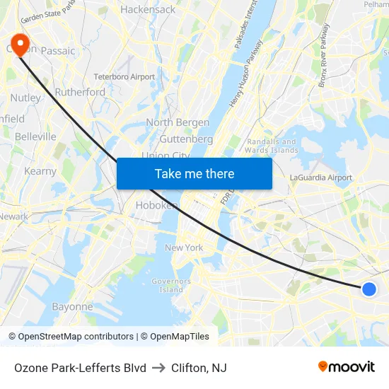 Ozone Park-Lefferts Blvd to Clifton, NJ map