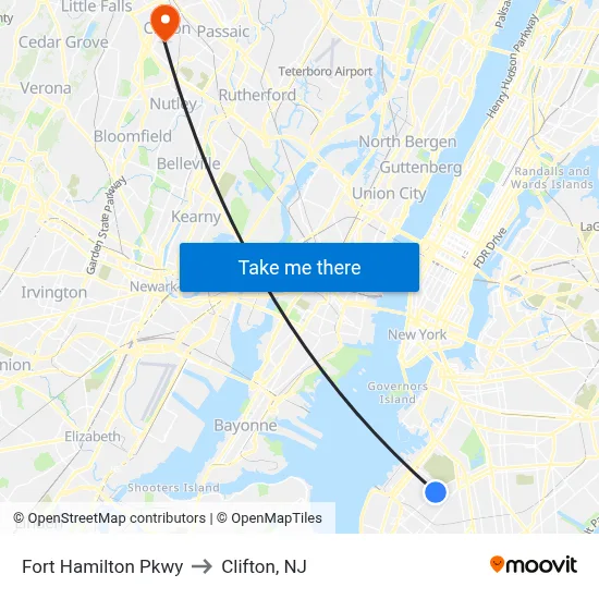 Fort Hamilton Pkwy to Clifton, NJ map