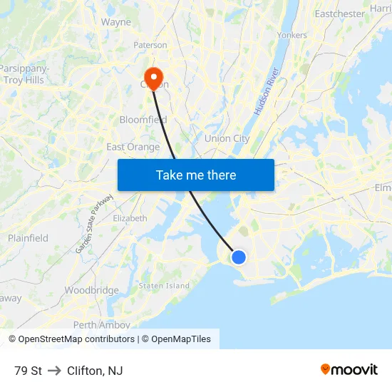 79 St to Clifton, NJ map