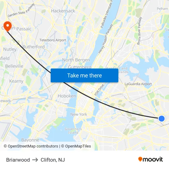 Briarwood to Clifton, NJ map