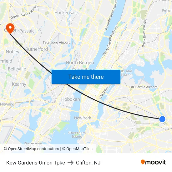 Kew Gardens-Union Tpke to Clifton, NJ map