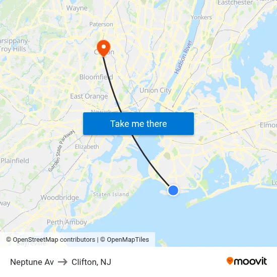 Neptune Av to Clifton, NJ map
