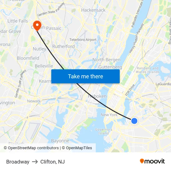 Broadway to Clifton, NJ map