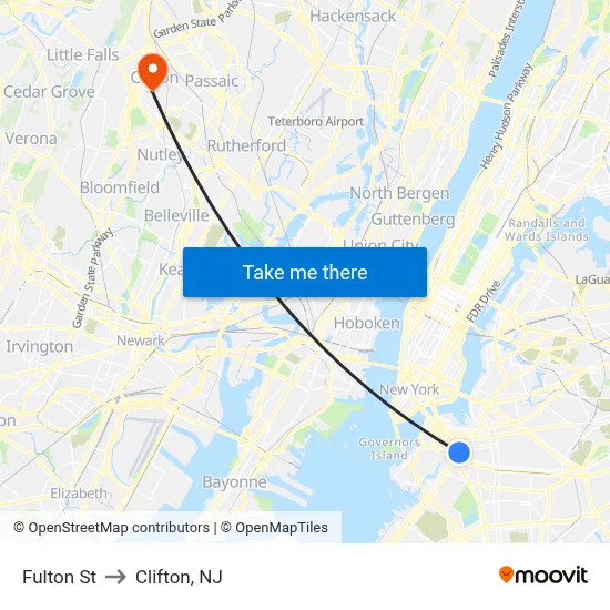 Fulton St to Clifton, NJ map