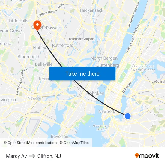 Marcy Av to Clifton, NJ map
