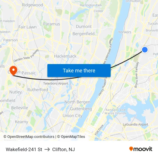 Wakefield-241 St to Clifton, NJ map