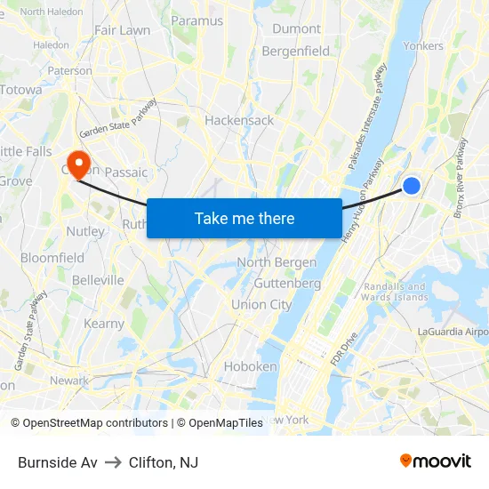 Burnside Av to Clifton, NJ map