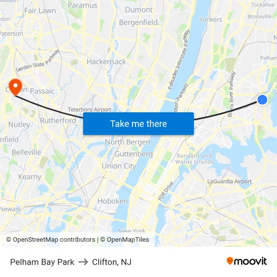 Pelham Bay Park to Clifton, NJ map