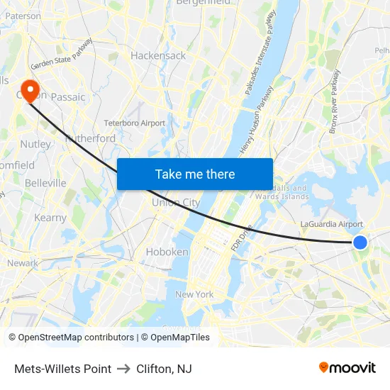 Mets-Willets Point to Clifton, NJ map