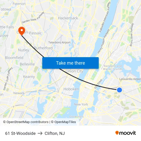 61 St-Woodside to Clifton, NJ map