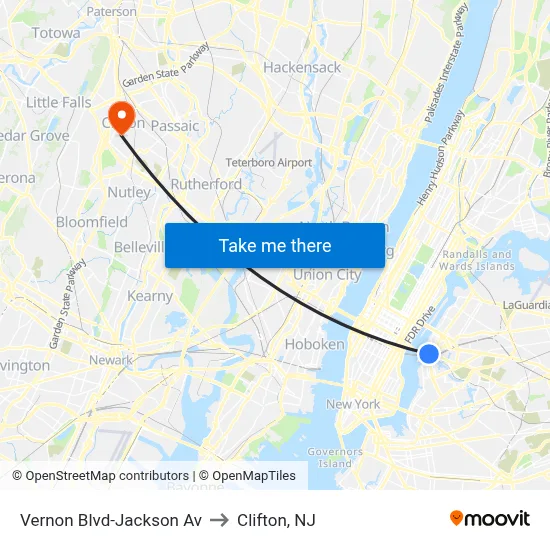 Vernon Blvd-Jackson Av to Clifton, NJ map