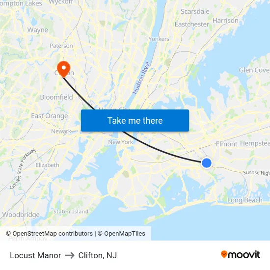 Locust Manor to Clifton, NJ map