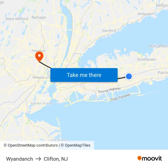 Wyandanch to Clifton, NJ map