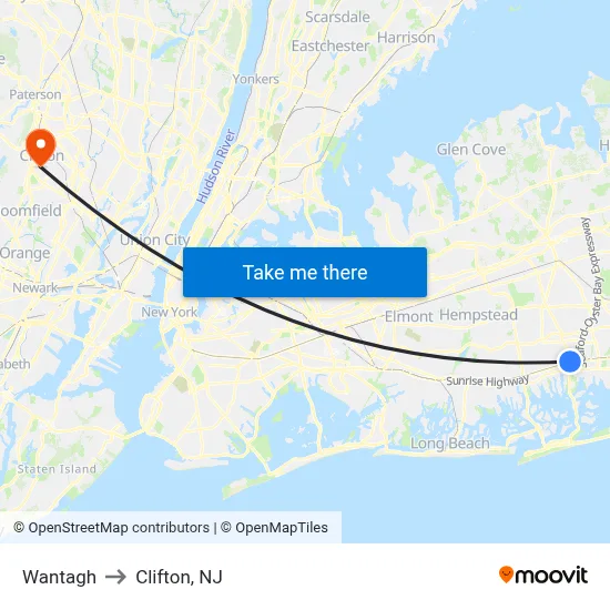 Wantagh to Clifton, NJ map