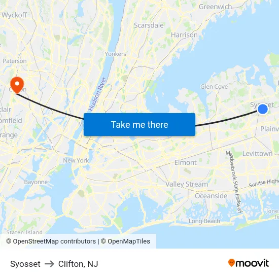 Syosset to Clifton, NJ map