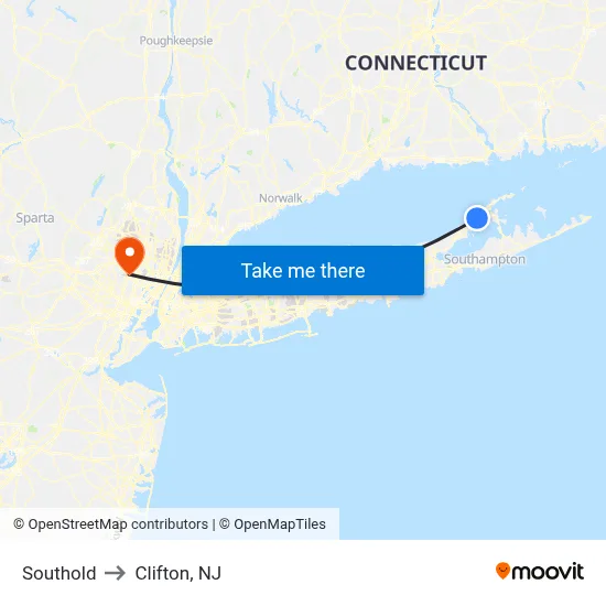 Southold to Clifton, NJ map