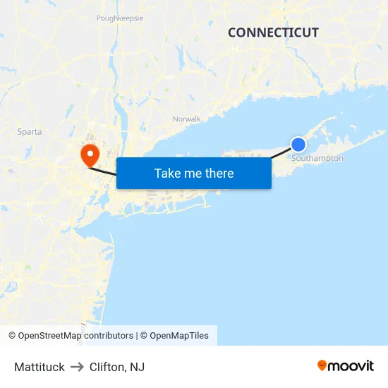 Mattituck to Clifton, NJ map