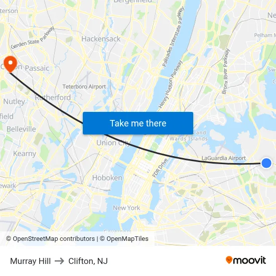 Murray Hill to Clifton, NJ map