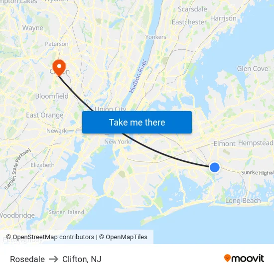 Rosedale to Clifton, NJ map