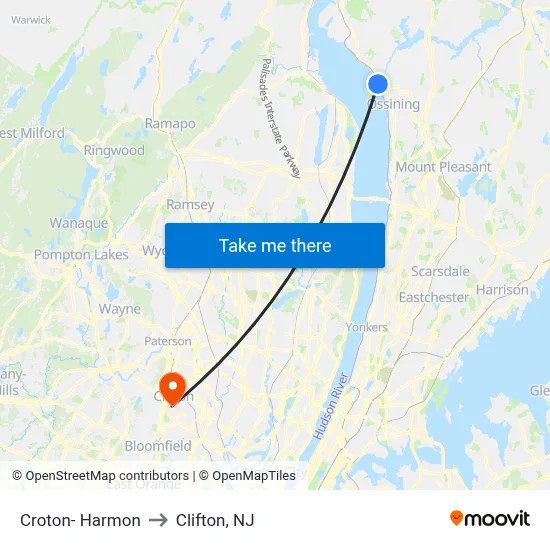 Croton- Harmon to Clifton, NJ map