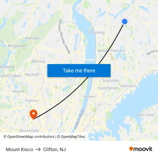 Mount Kisco to Clifton, NJ map