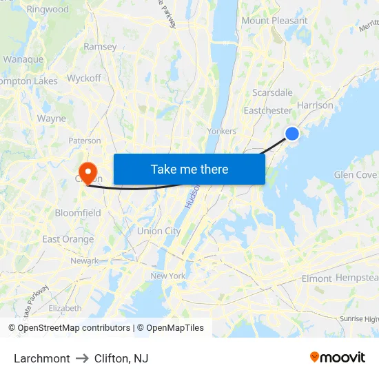 Larchmont to Clifton, NJ map