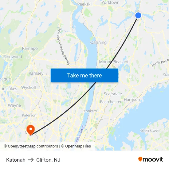 Katonah to Clifton, NJ map
