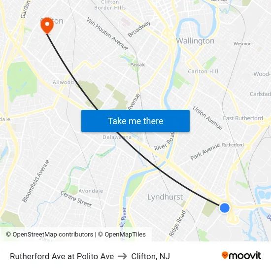 Rutherford Ave at Polito Ave to Clifton, NJ map