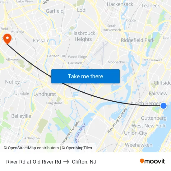 River Rd at Old River Rd to Clifton, NJ map