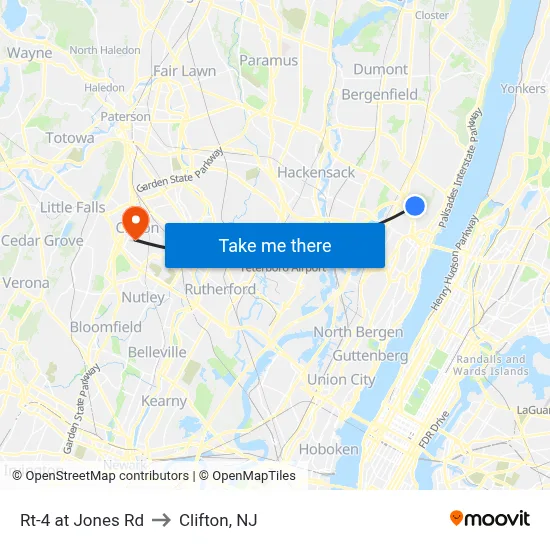 Rt-4 at Jones Rd to Clifton, NJ map