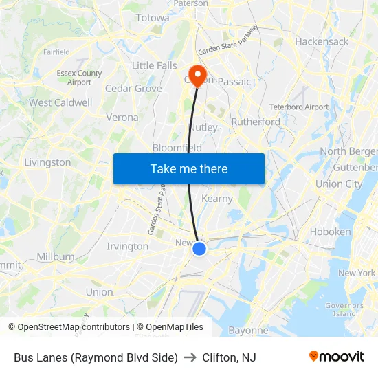 Bus Lanes (Raymond Blvd Side) to Clifton, NJ map