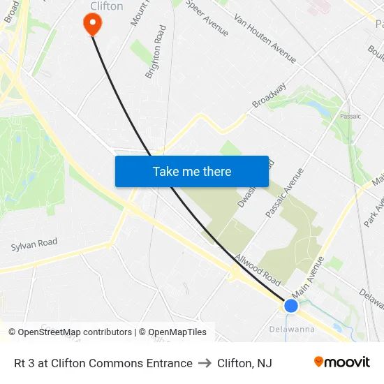 Rt 3 at Clifton Commons Entrance to Clifton, NJ map
