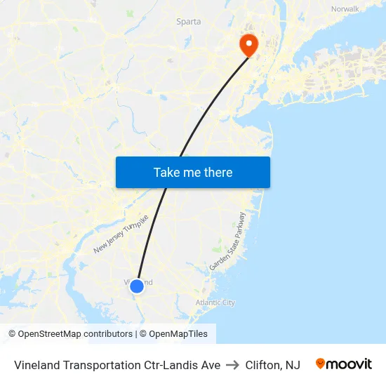 Vineland Transportation Ctr-Landis Ave to Clifton, NJ map