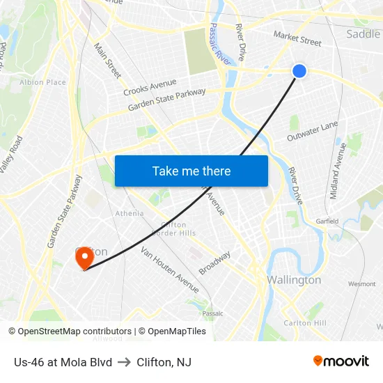 Us-46 at Mola Blvd to Clifton, NJ map