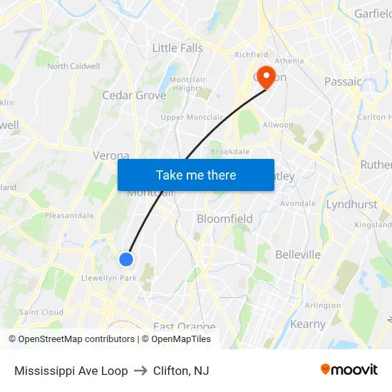 Mississippi Ave Loop to Clifton, NJ map